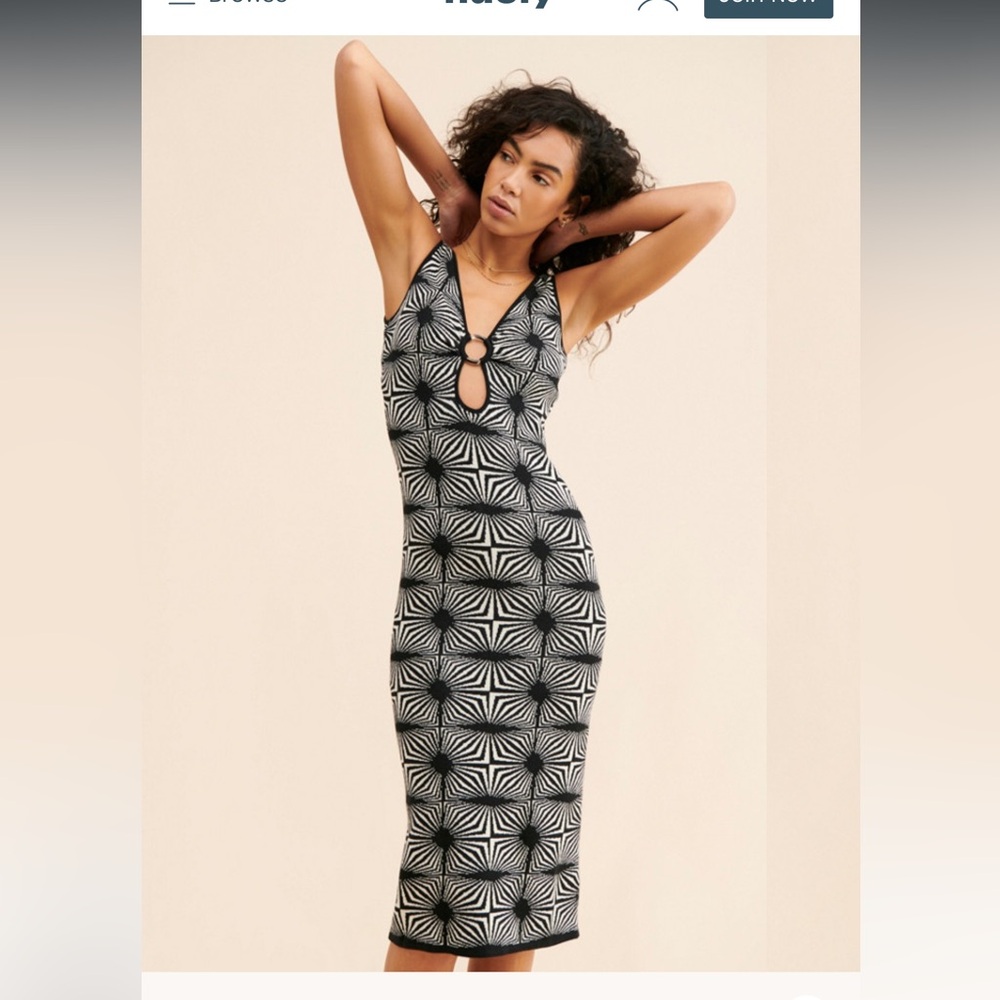 House of Harlow 1960 Geo Knit Ring Front Midi  Dress